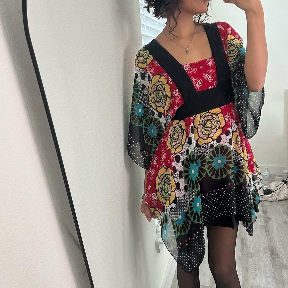 Vintage 90’s BISOU BISOU Maternity Kimono Sleeve Retro Floral Print Tunic Top - Picture 2 of 11